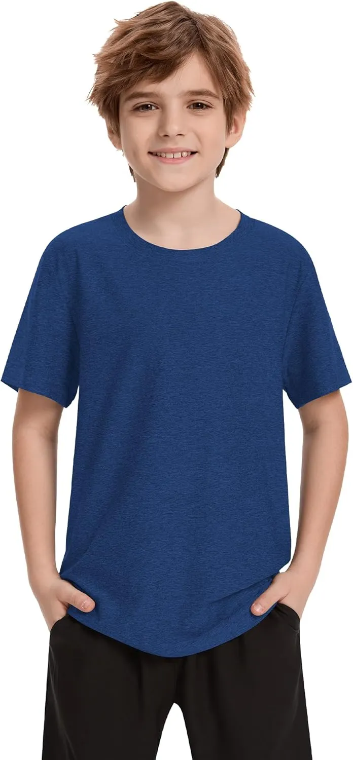 6 Pack Boys Athletic Shirts Youth Kids Quick Dry Moisture Wicking UPF 50  Short Sleeve Active Performance T-Shirts