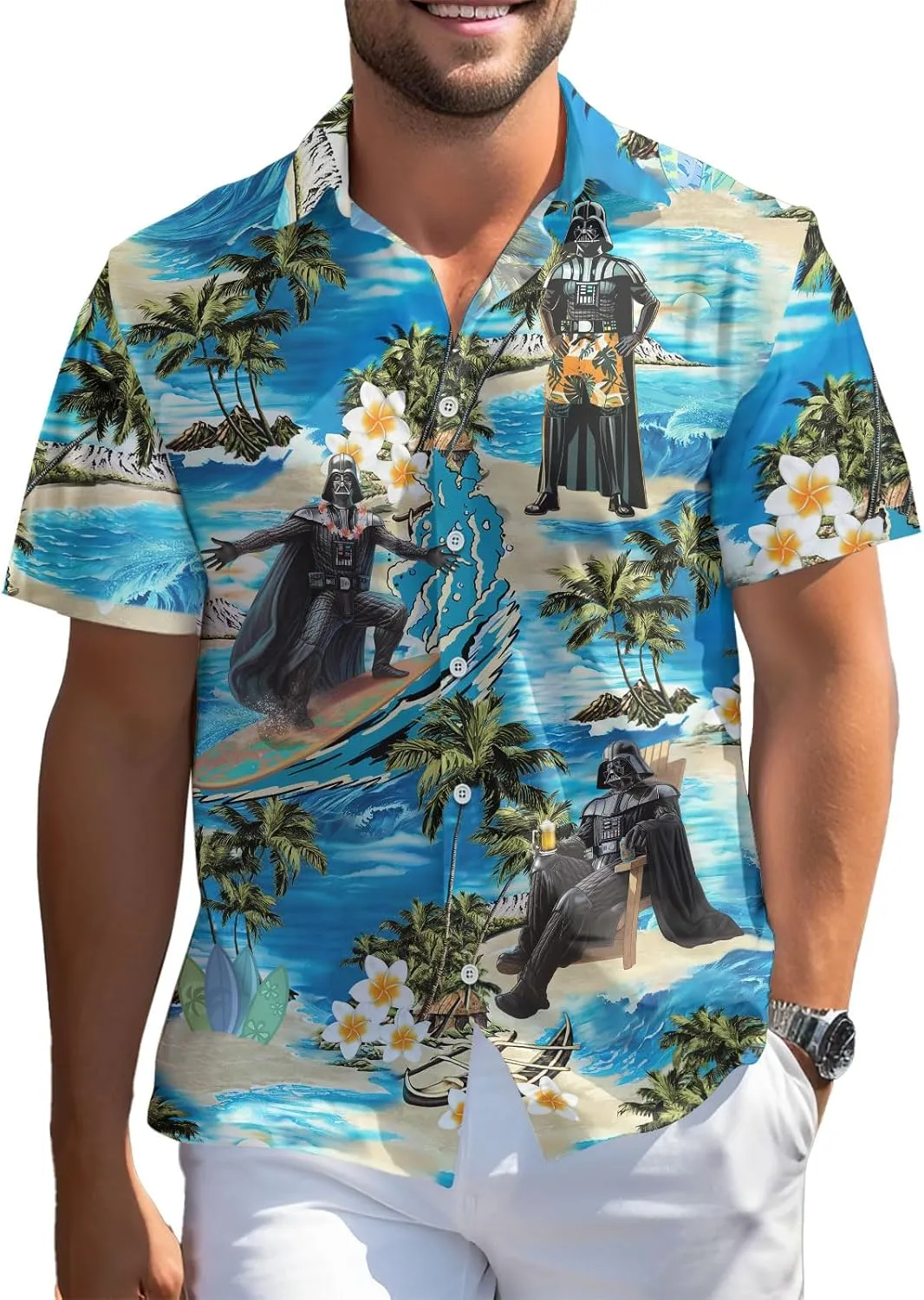 99TIMORO Warship Hawaiian Shirt, Wars Movie Button Short Sleeve Top, Character Theme