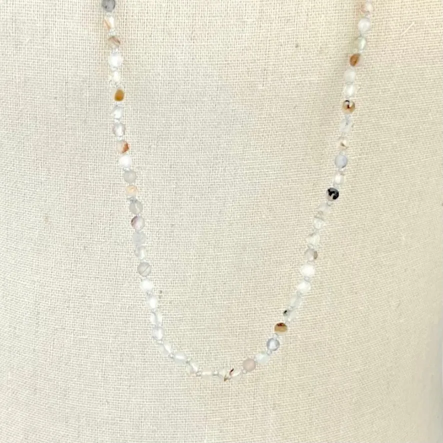 Agate, crystal and Fresh Water Pearl Long Necklace