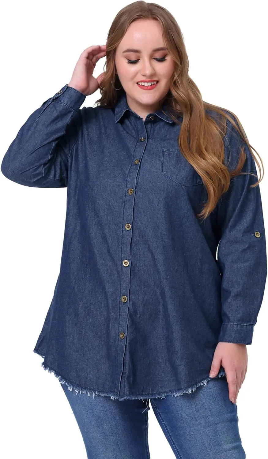 Agnes Orinda Plus Size Shirts for Women Chambray Top Button Down Denim Shirts Tops 2025