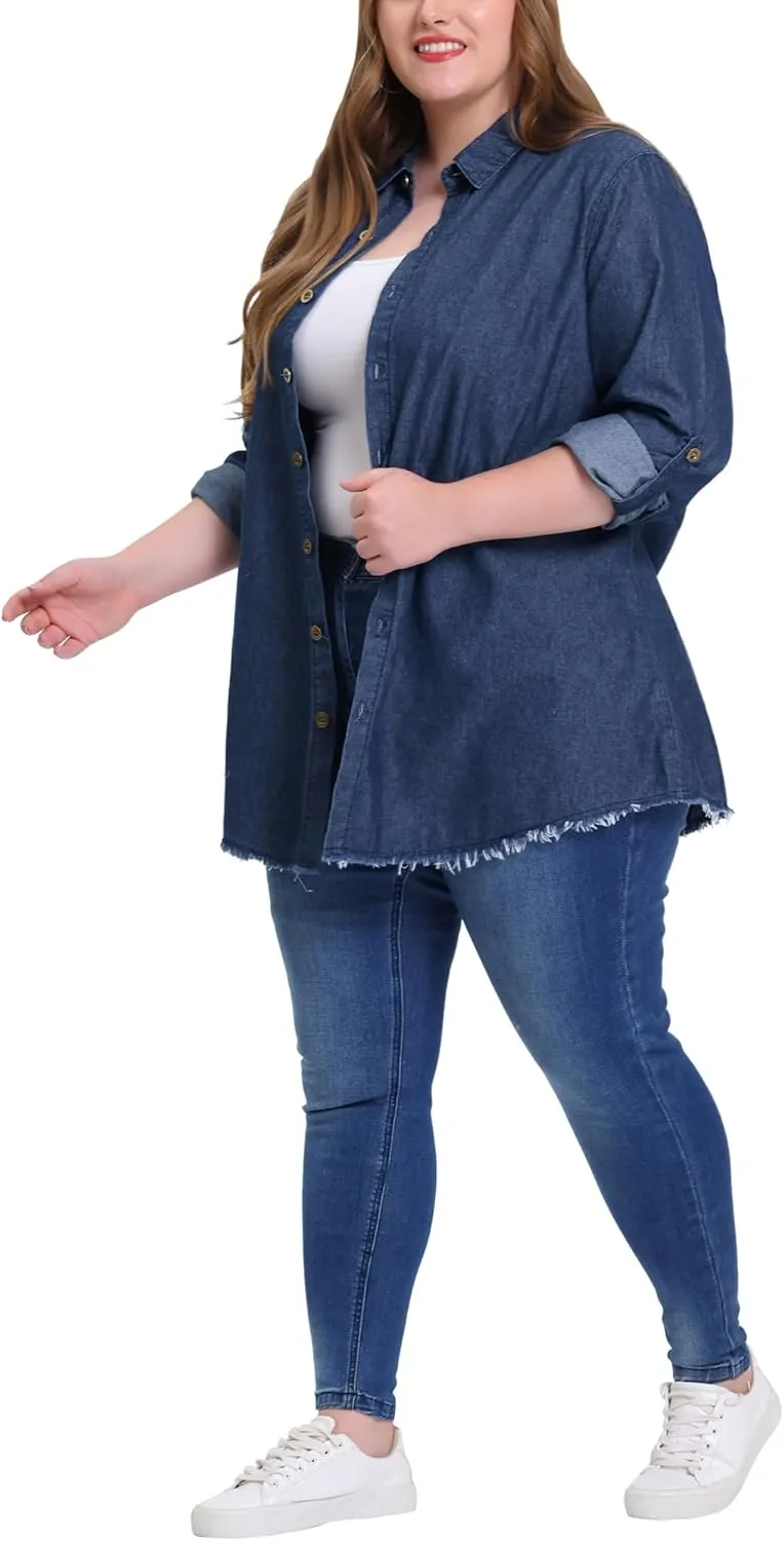 Agnes Orinda Plus Size Shirts for Women Chambray Top Button Down Denim Shirts Tops 2025