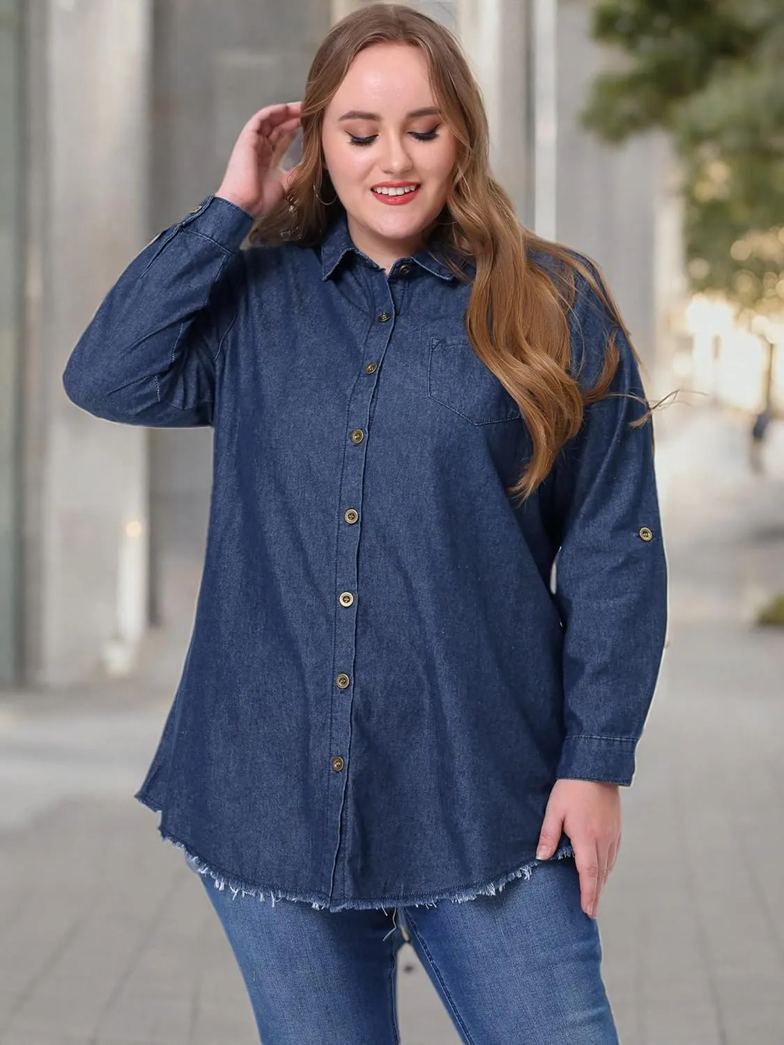 Agnes Orinda Plus Size Shirts for Women Chambray Top Button Down Denim Shirts Tops 2025