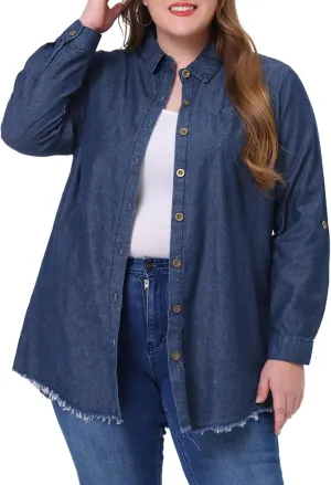 Agnes Orinda Plus Size Shirts for Women Chambray Top Button Down Denim Shirts Tops 2025
