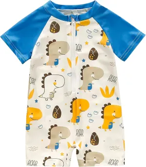 AIWUHE Boys One Piece Swimsuit Toddler Swimwear Rash Guard Suits Short Sleeve Zipper Bathing Suit UPF 50  Beach Sunsuit 6M-3Y