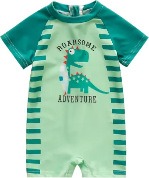 AIWUHE Boys One Piece Swimsuit Toddler Swimwear Rash Guard Suits Short Sleeve Zipper Bathing Suit UPF 50  Beach Sunsuit 6M-3Y