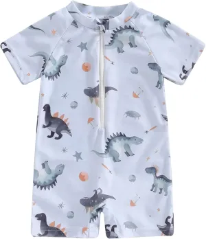 AIWUHE Boys One Piece Swimsuit Toddler Swimwear Rash Guard Suits Short Sleeve Zipper Bathing Suit UPF 50  Beach Sunsuit 6M-3Y