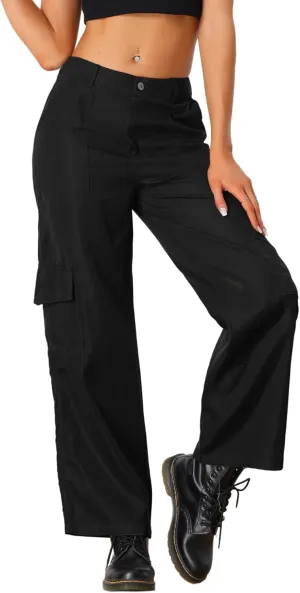 Allegra K Women's Cargo Pants Mid Rise Baggy Wide Leg Pockets Y2K Casual Pants