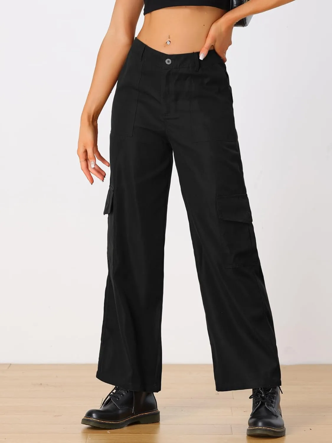 Allegra K Women's Cargo Pants Mid Rise Baggy Wide Leg Pockets Y2K Casual Pants