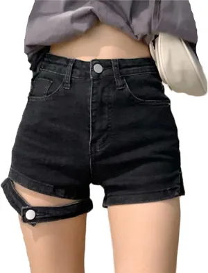 Andongnywell Womens Casual Skirt Shorts Buttoned Strap Hem Denim Skorts High Rise Summer Jean Shorts Skirt with Pockets