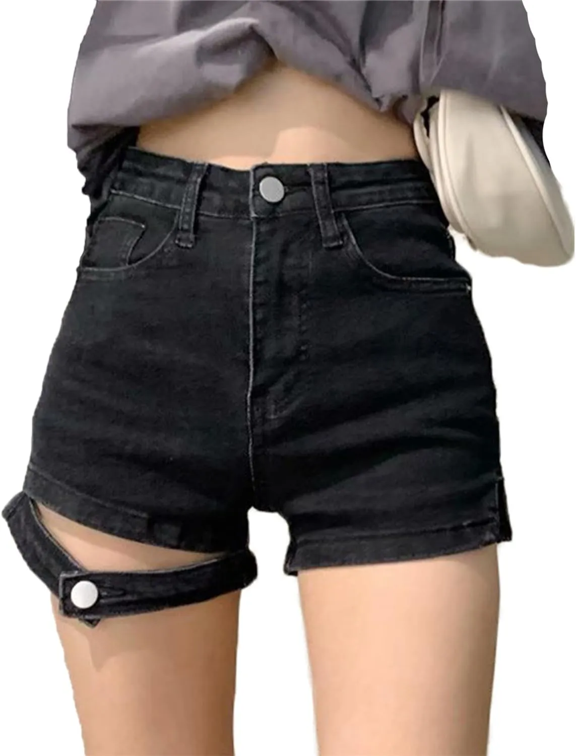 Andongnywell Womens Casual Skirt Shorts Buttoned Strap Hem Denim Skorts High Rise Summer Jean Shorts Skirt with Pockets