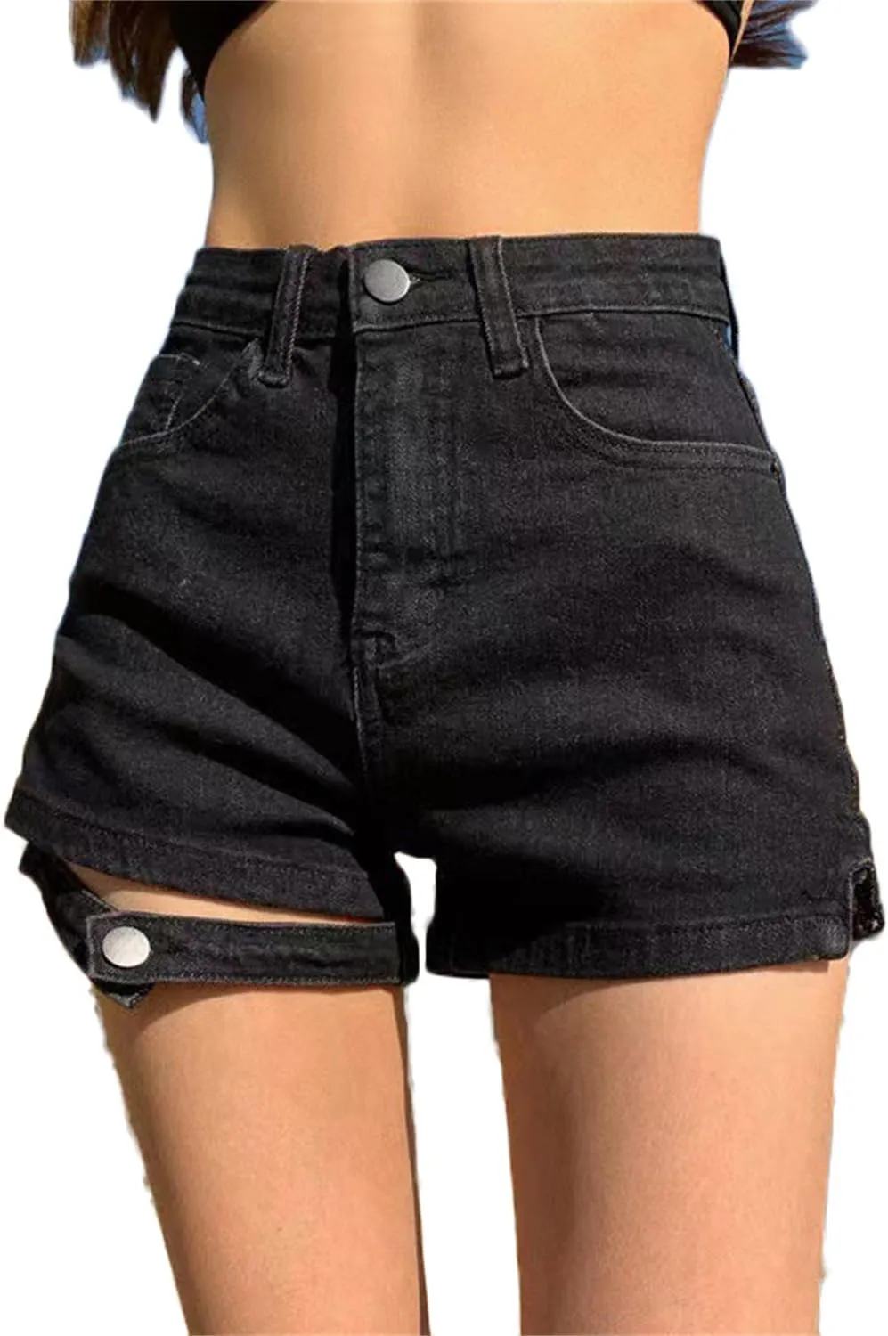 Andongnywell Womens Casual Skirt Shorts Buttoned Strap Hem Denim Skorts High Rise Summer Jean Shorts Skirt with Pockets