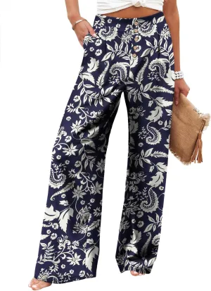 Angerella Women's Casual Wide Leg Pants High Elastic Waisted in The Back Business Work Trousers Long Pants with Pocket