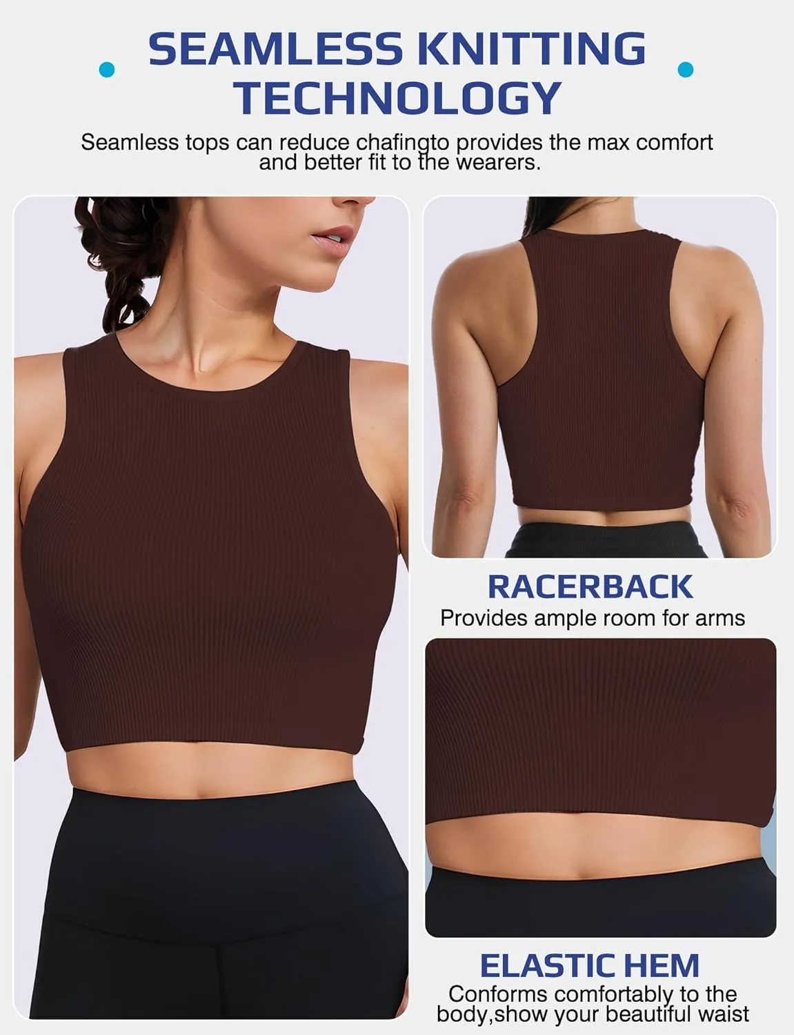 AURUZA Workout Tank Tops Woman, Seamless Ribbed Crop Tank Tops for Women, Sleeveless Racerback High Neck Tank Tops for Women
