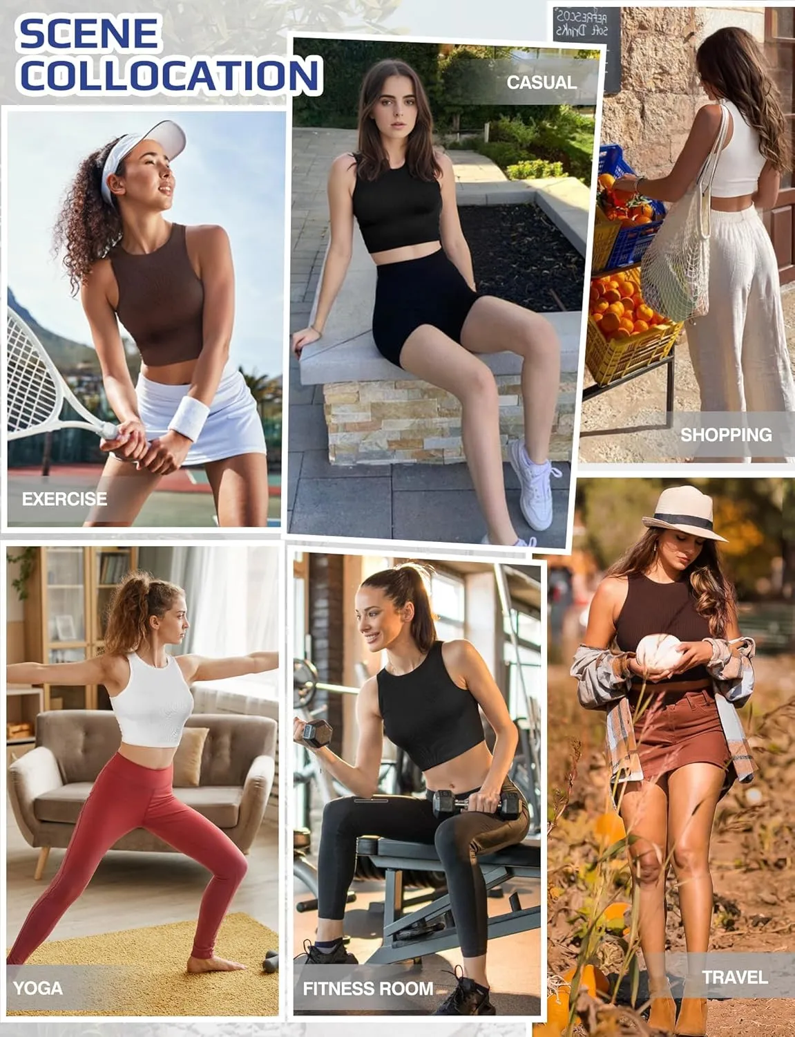 AURUZA Workout Tank Tops Woman, Seamless Ribbed Crop Tank Tops for Women, Sleeveless Racerback High Neck Tank Tops for Women