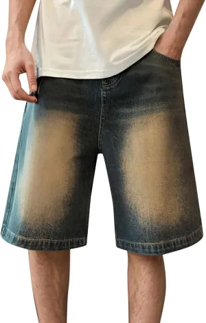 Baggy Jean Shorts for Men Casual Summer Loose Fit Hip Hop Wide Leg Denim Shorts 2025 Trendy Streetwear