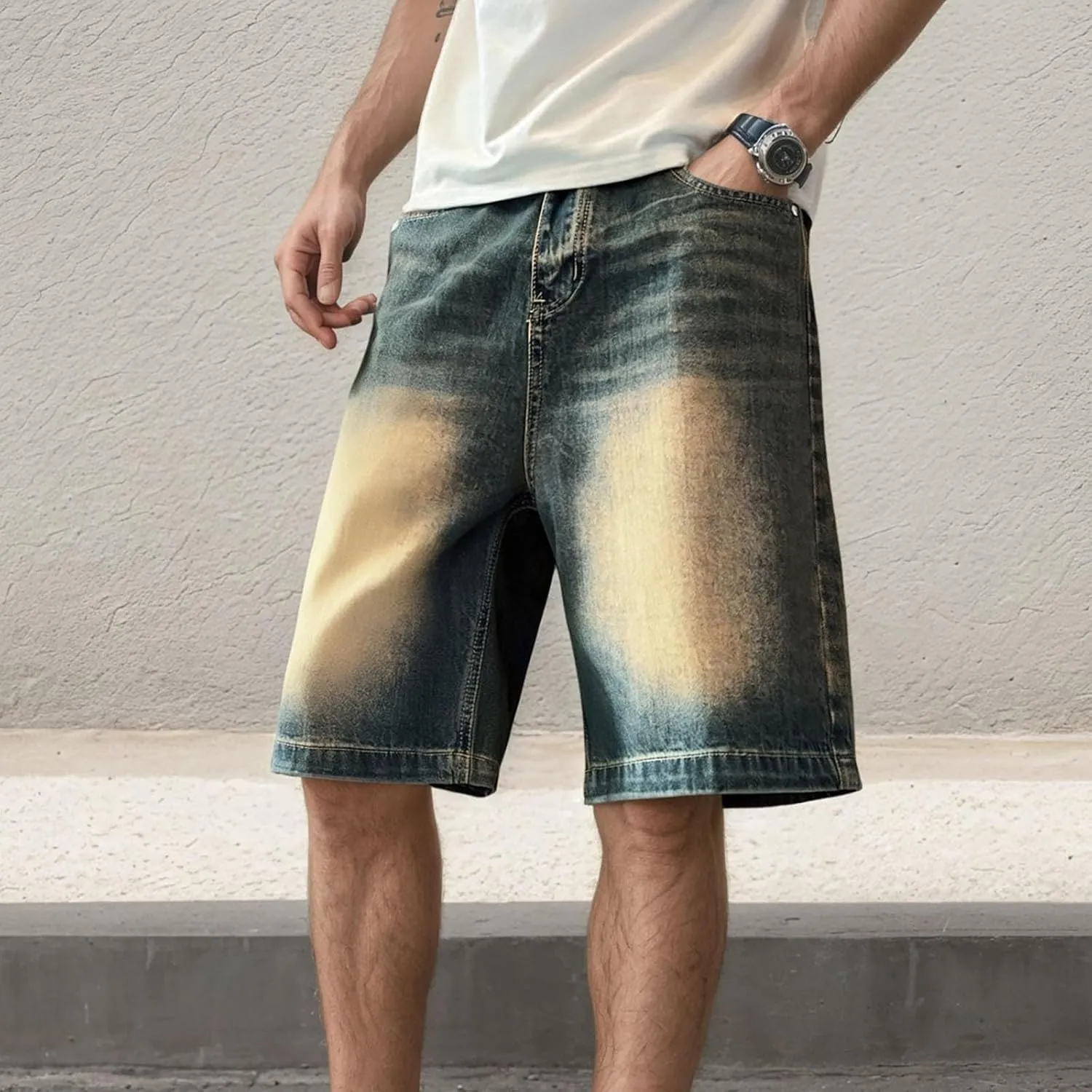 Baggy Jean Shorts for Men Casual Summer Loose Fit Hip Hop Wide Leg Denim Shorts 2025 Trendy Streetwear