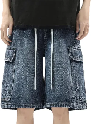 Baggy Jean Shorts for Men Summer Casual Loose Fit Y2K Hip Hop Wide Leg Denim Shorts Trendy Outfits