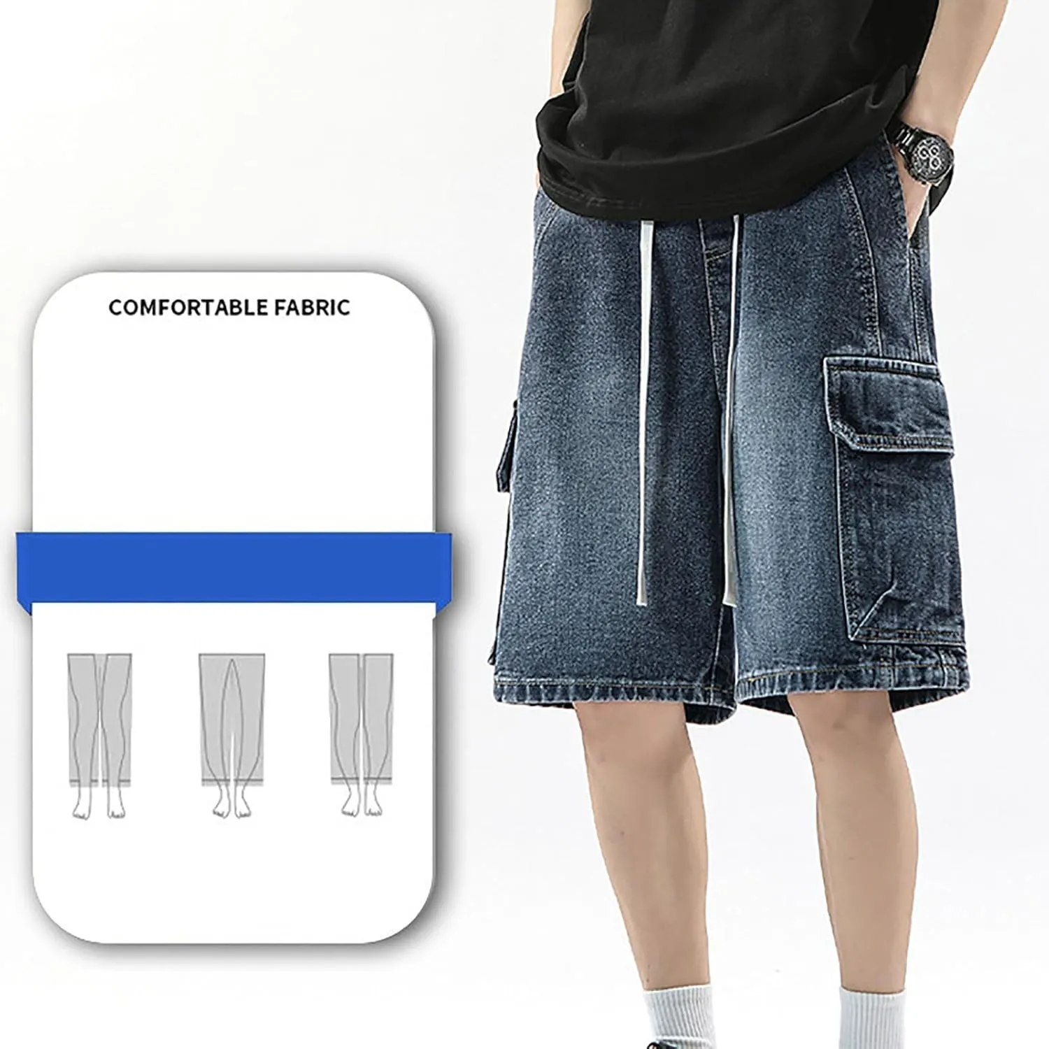 Baggy Jean Shorts for Men Summer Casual Loose Fit Y2K Hip Hop Wide Leg Denim Shorts Trendy Outfits