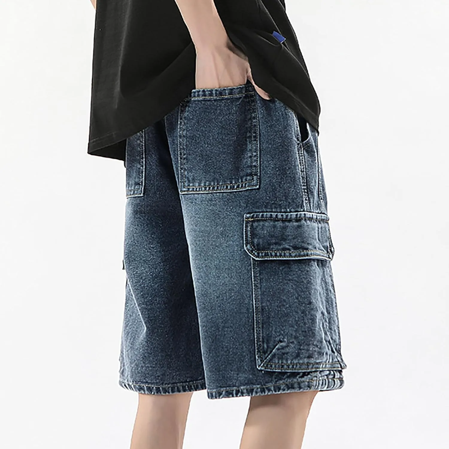 Baggy Jean Shorts for Men Summer Casual Loose Fit Y2K Hip Hop Wide Leg Denim Shorts Trendy Outfits