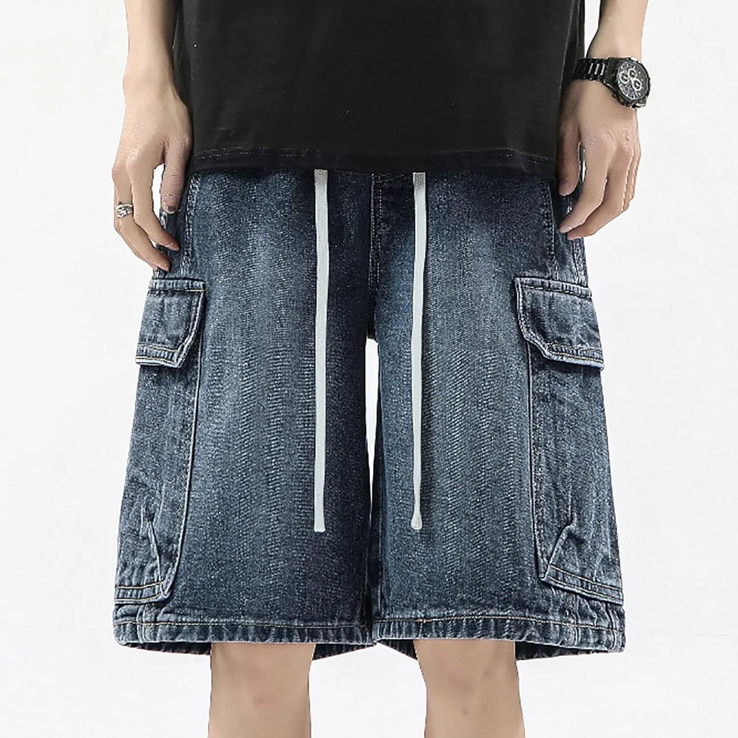 Baggy Jean Shorts for Men Summer Casual Loose Fit Y2K Hip Hop Wide Leg Denim Shorts Trendy Outfits