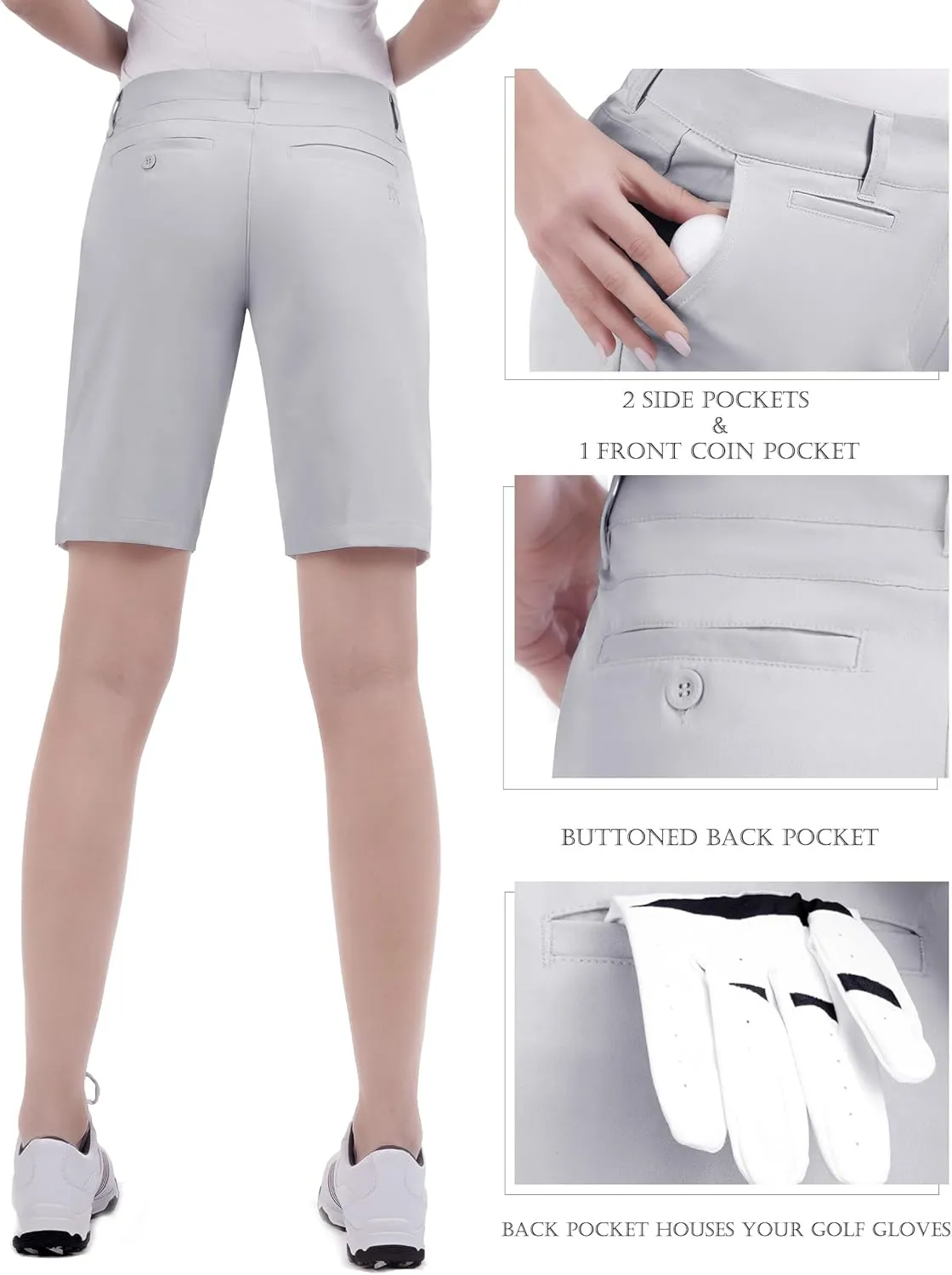 Bakery Womens Golf Shorts with Pockets 9" Quick Dry Stretch Bermuda Shorts for Ladies Summer Hiking Casual Work