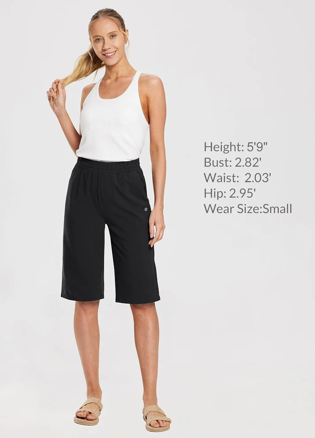 baleaf Women's 15"/17" Cotton Long Shorts Below The Knee with Pockets Drawstring Walking Bermuda Shorts Yoga Capri Pants
