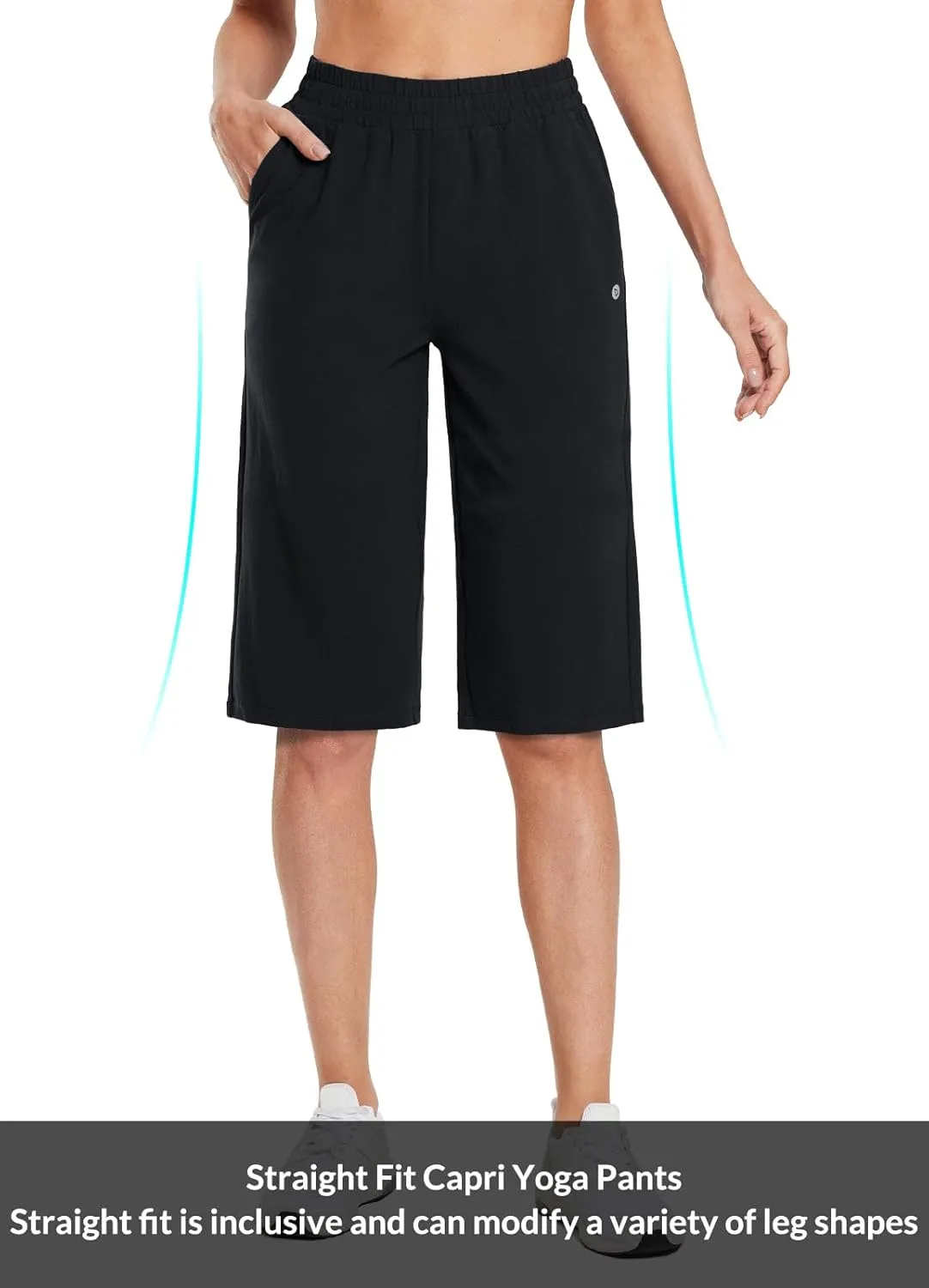 baleaf Women's 15"/17" Cotton Long Shorts Below The Knee with Pockets Drawstring Walking Bermuda Shorts Yoga Capri Pants