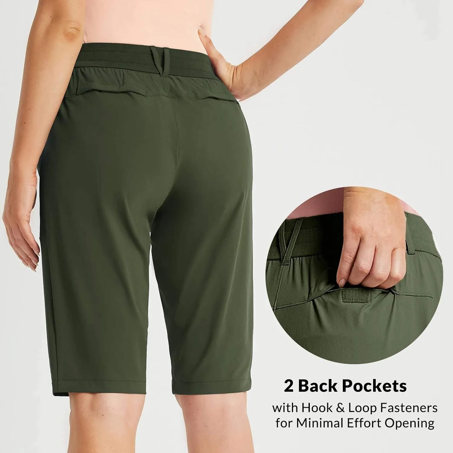 baleaf Women's Bermuda Long Shorts 13" Golf Shorts Knee Length Hiking Quick Dry High Waist Stretch Water Resistant