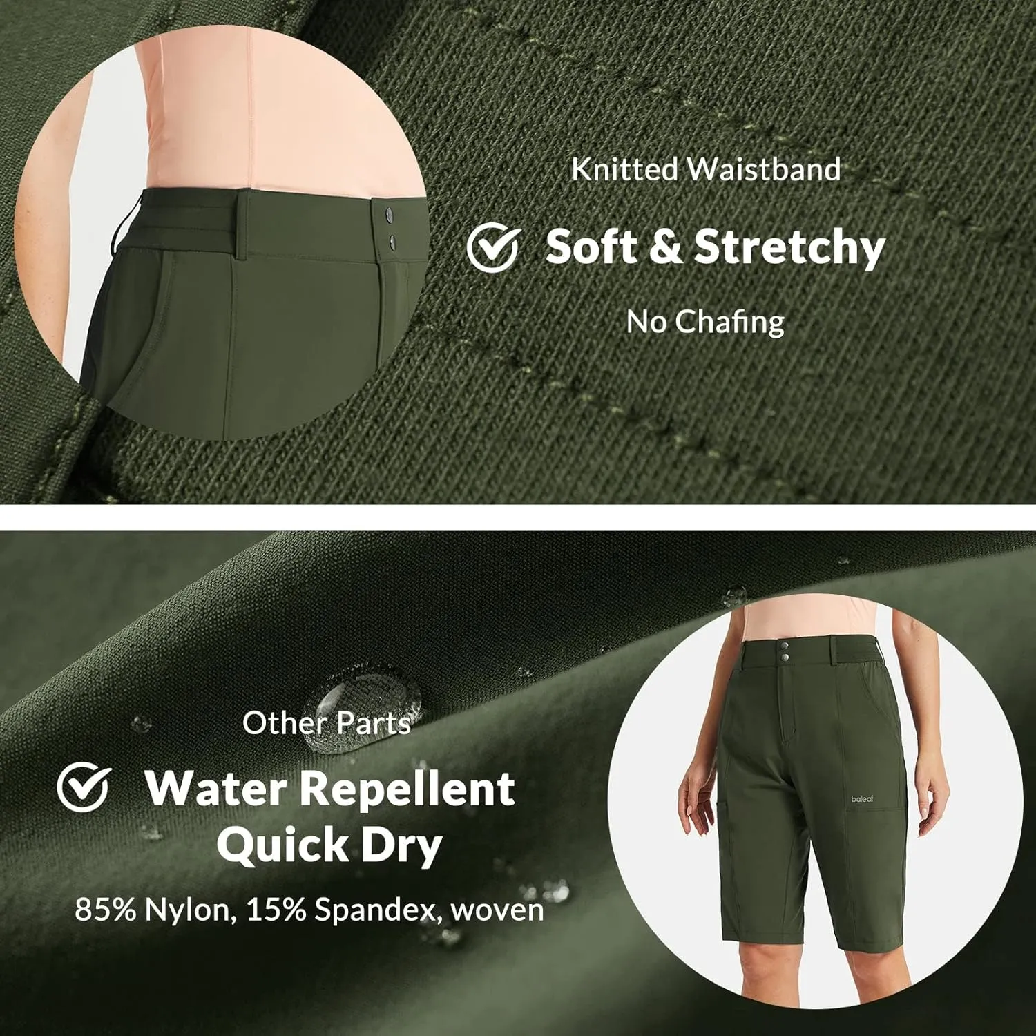 baleaf Women's Bermuda Long Shorts 13" Golf Shorts Knee Length Hiking Quick Dry High Waist Stretch Water Resistant