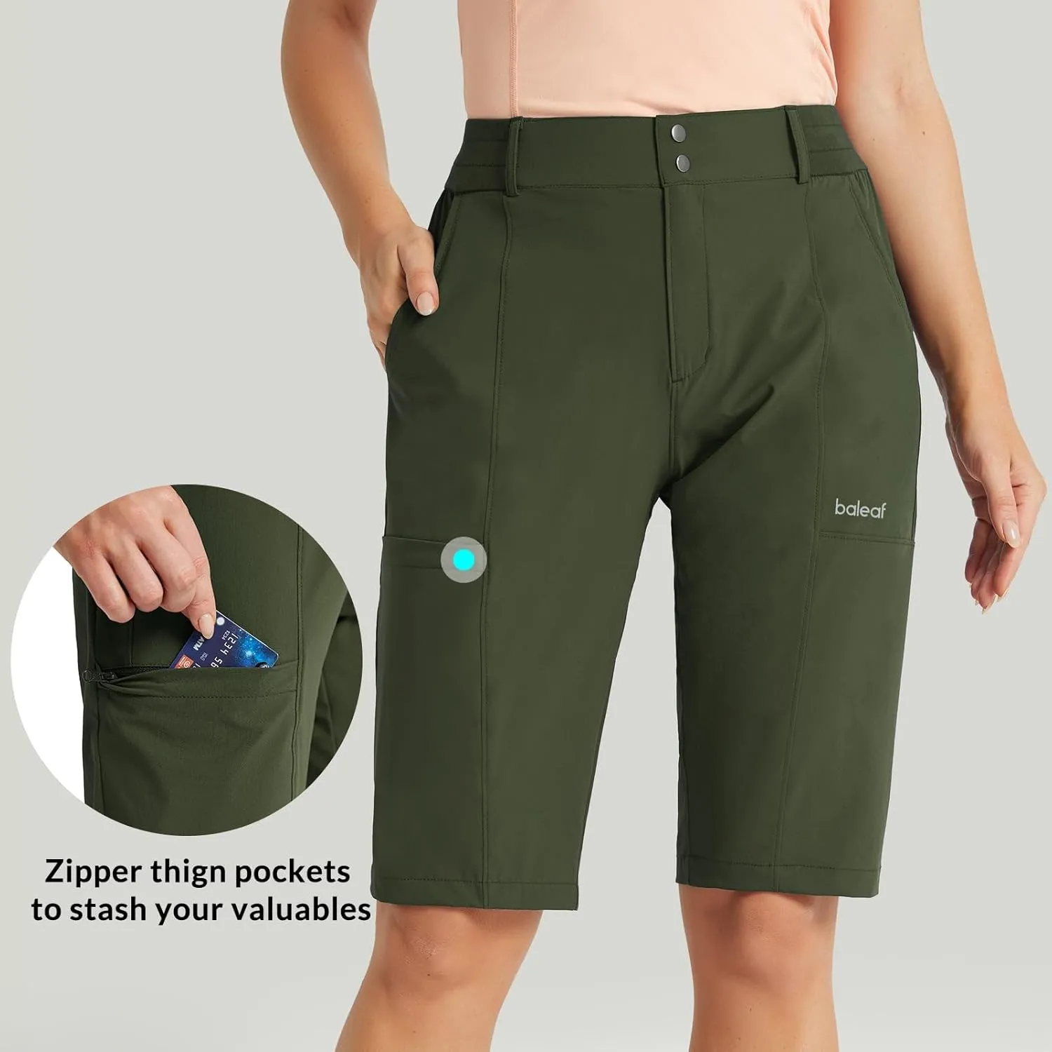 baleaf Women's Bermuda Long Shorts 13" Golf Shorts Knee Length Hiking Quick Dry High Waist Stretch Water Resistant