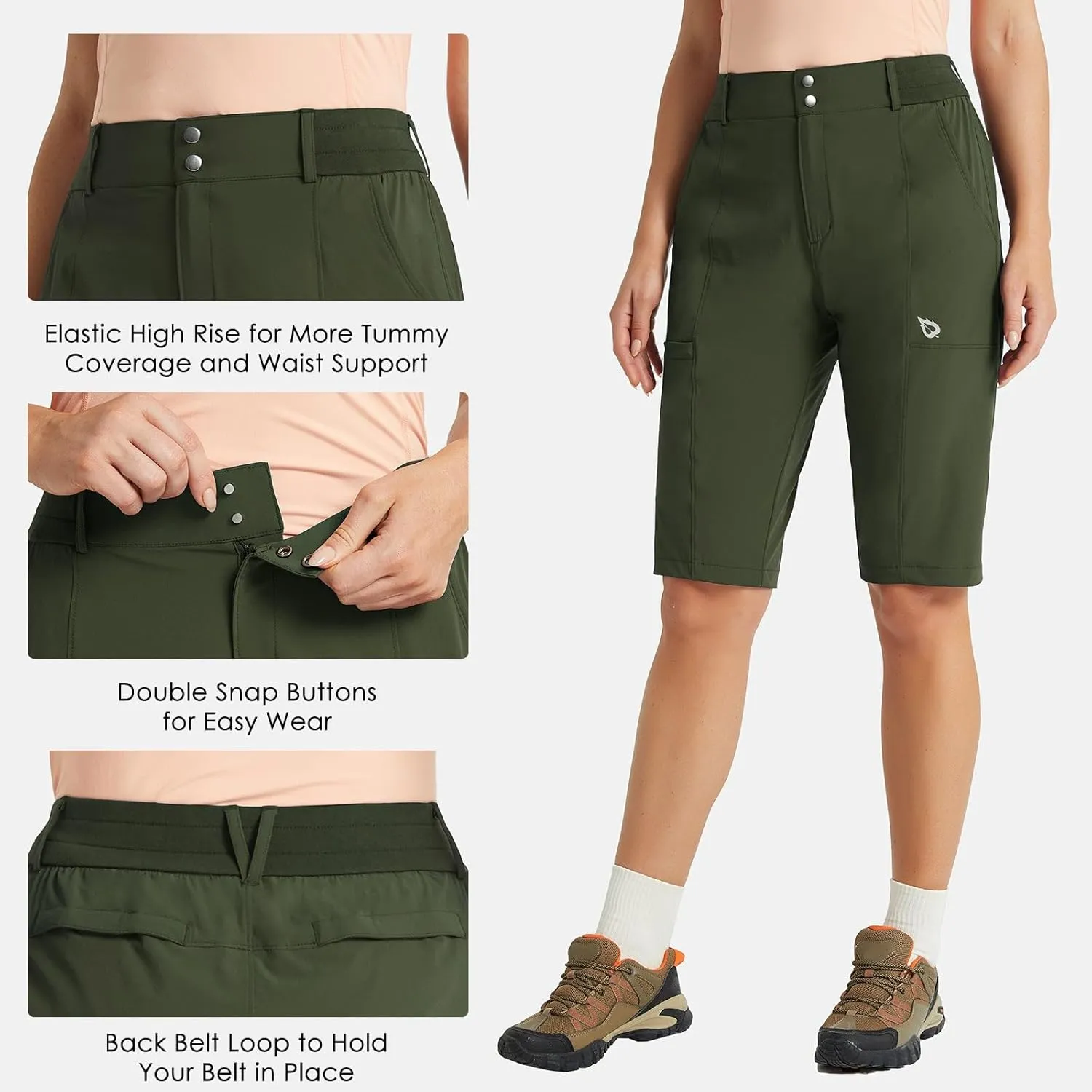 baleaf Women's Bermuda Long Shorts 13" Golf Shorts Knee Length Hiking Quick Dry High Waist Stretch Water Resistant