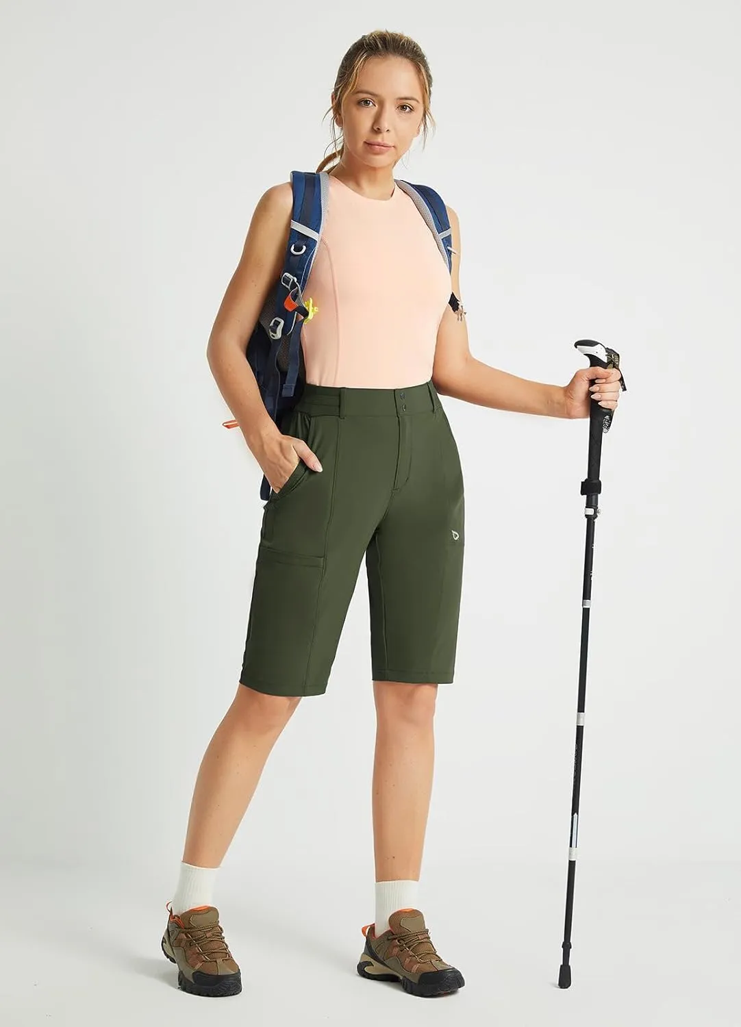 baleaf Women's Bermuda Long Shorts 13" Golf Shorts Knee Length Hiking Quick Dry High Waist Stretch Water Resistant