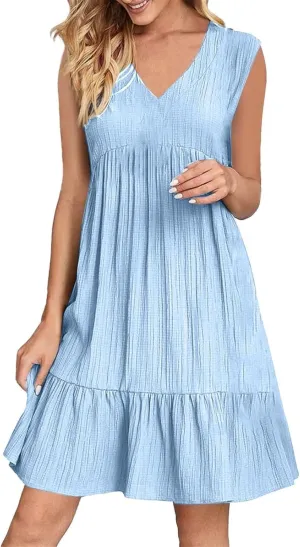 Beach Dresses for Women 2025 Summer V Neck Sleeveless Sundress Flowy Vacation Hawaiian Dresses Cute Cover Ups
