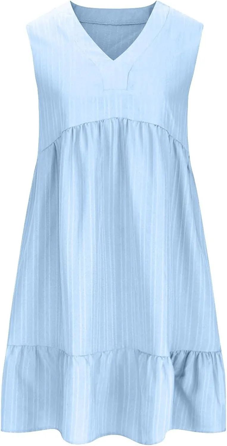 Beach Dresses for Women 2025 Summer V Neck Sleeveless Sundress Flowy Vacation Hawaiian Dresses Cute Cover Ups