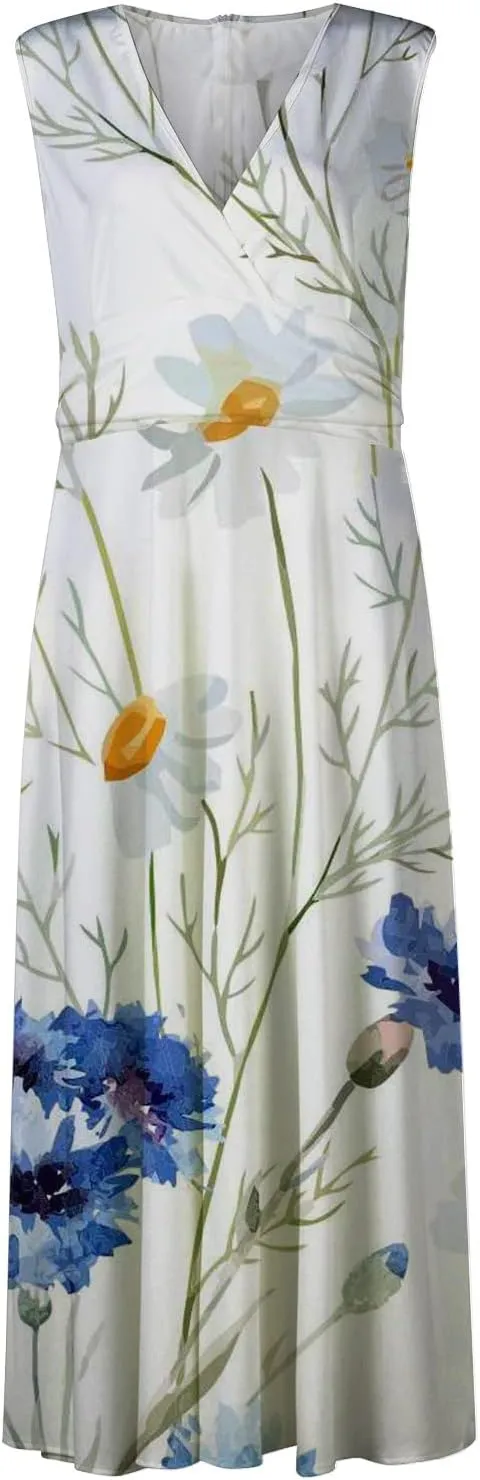 Beach Dresses for Women Summer Trendy Elegant V Neck Wrap Floral Boho Dress Flowy Ruched Maxi Dress
