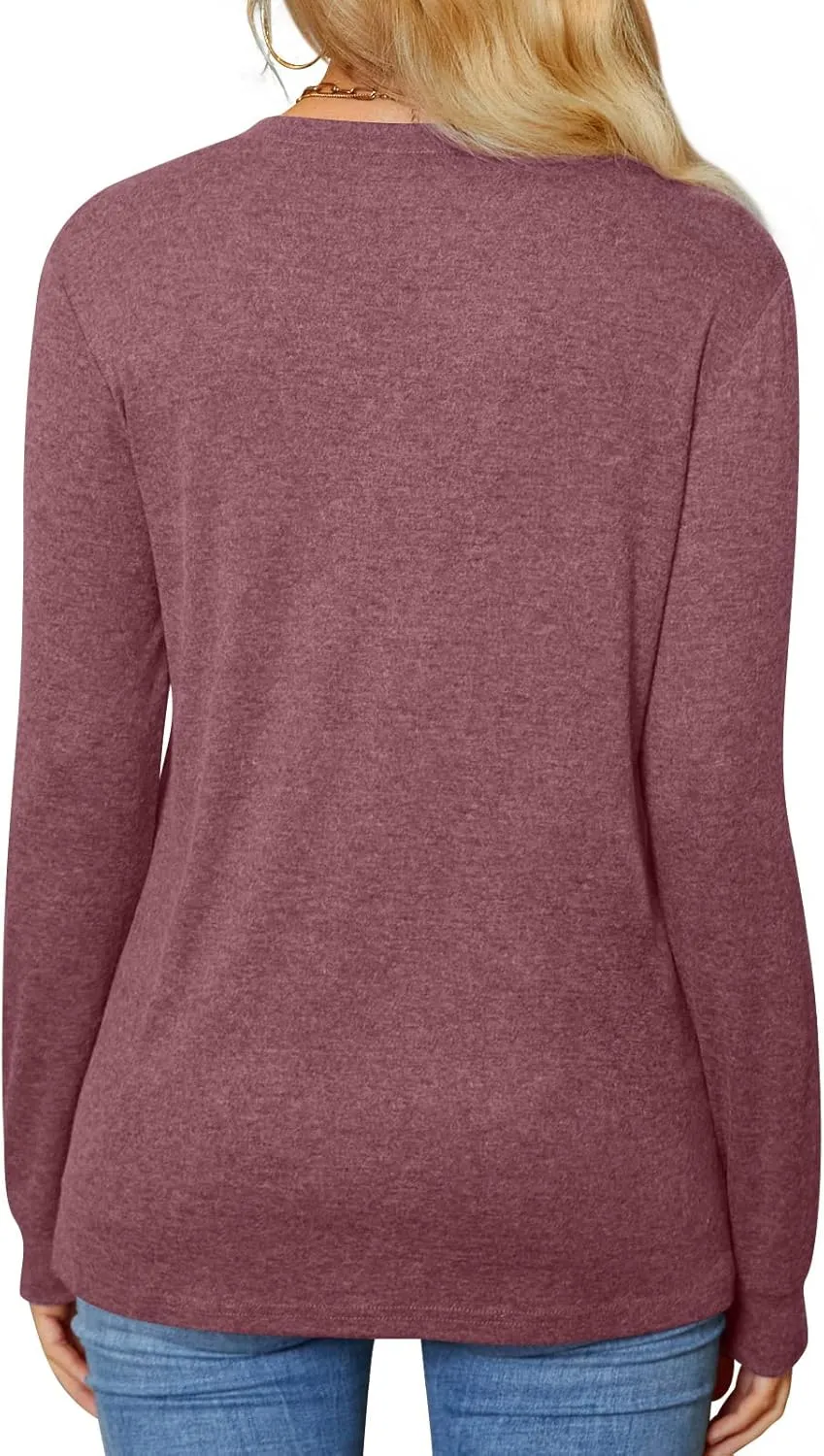 BISHUIGE Womens Button Up T-Shirts Long Sleeve Henley Tunic Tops V-Neck Casual Sweatshirt