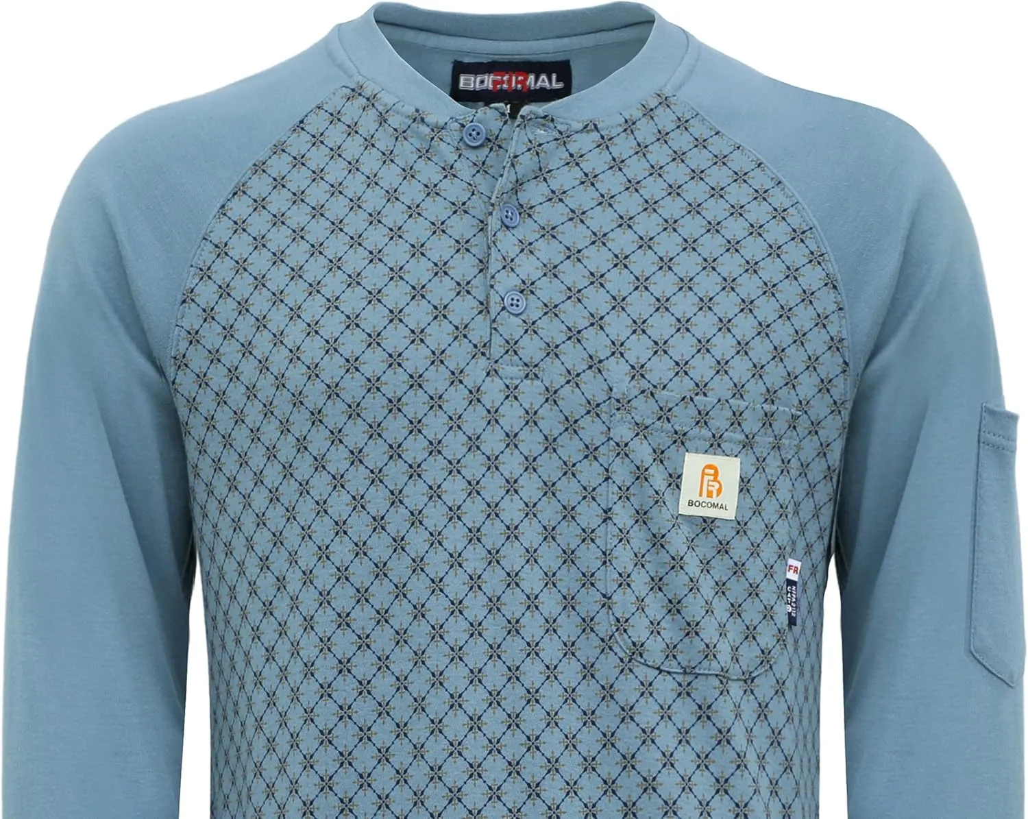 BOCOMAL FR Shirts Flame Resistant Henley Printed and Camo Two Tone 7oz Men's Fire Retardant Work Shirts