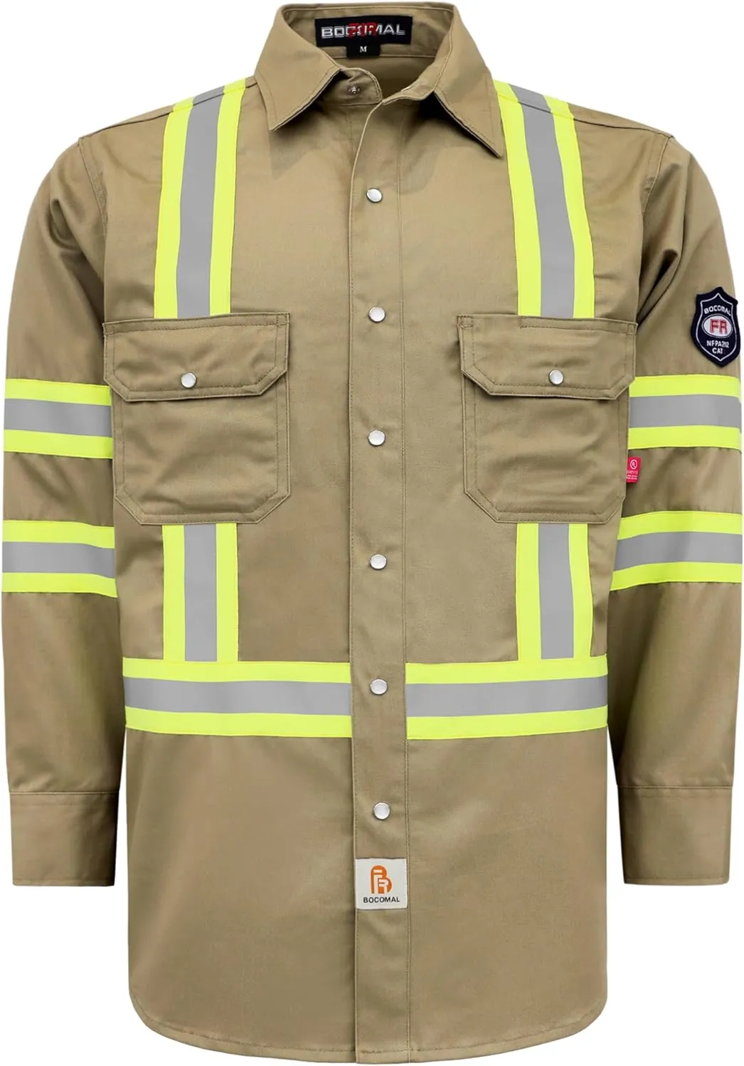 BOCOMAL FR Shirts High Visibility/Hi Vis Flame Resistant/Fire Retardant Shirt 7.5oz Men's Reflective Shirts