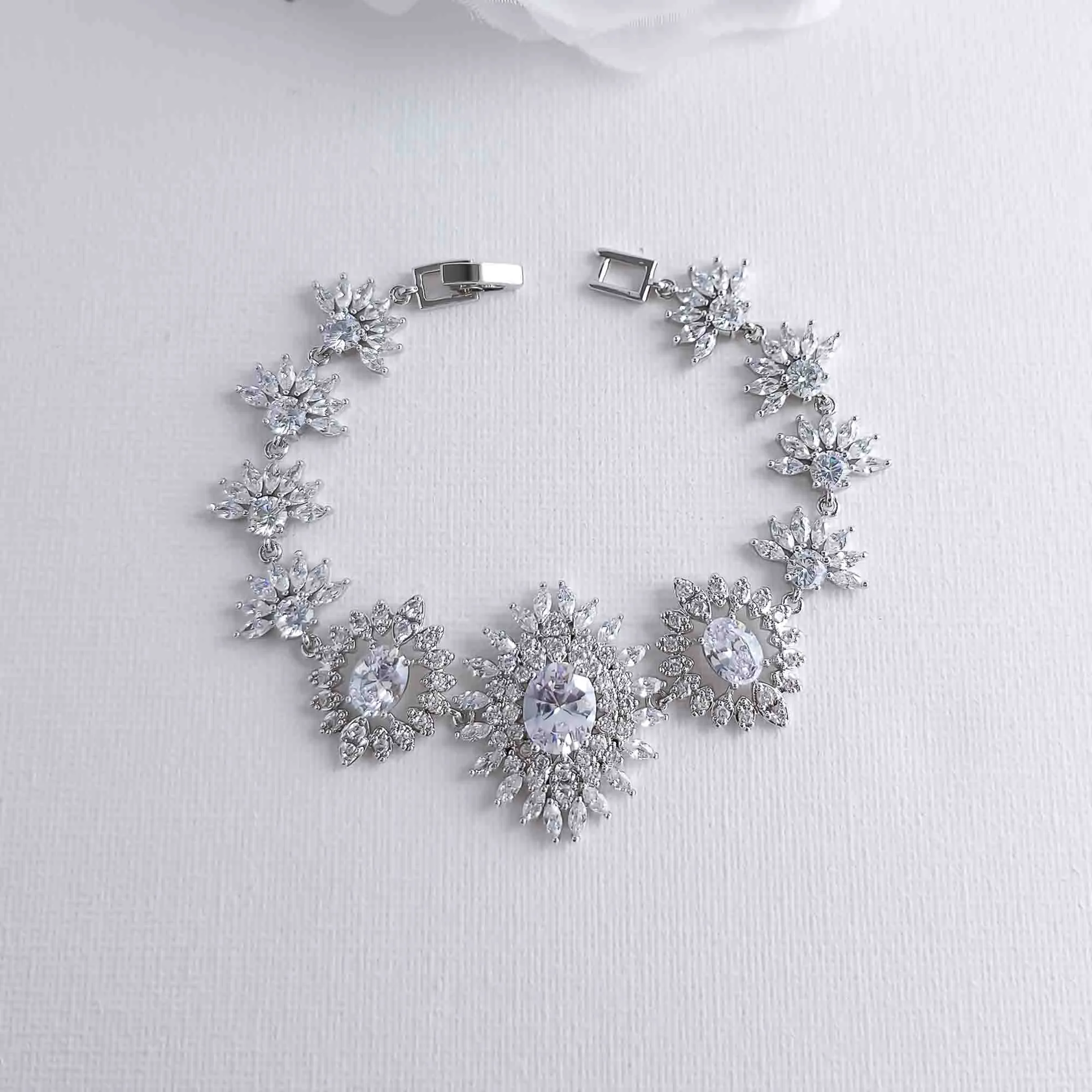 Bold Statement Bracelet in Silver and Cubic Zirconia-Samantha