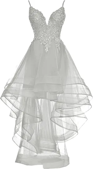 Bridesmaid Dresses Tulle Cocktail Dresses for Women Evening Party Prom Dress Hi-Lo Wedding Guest Dresses Lace Appliques