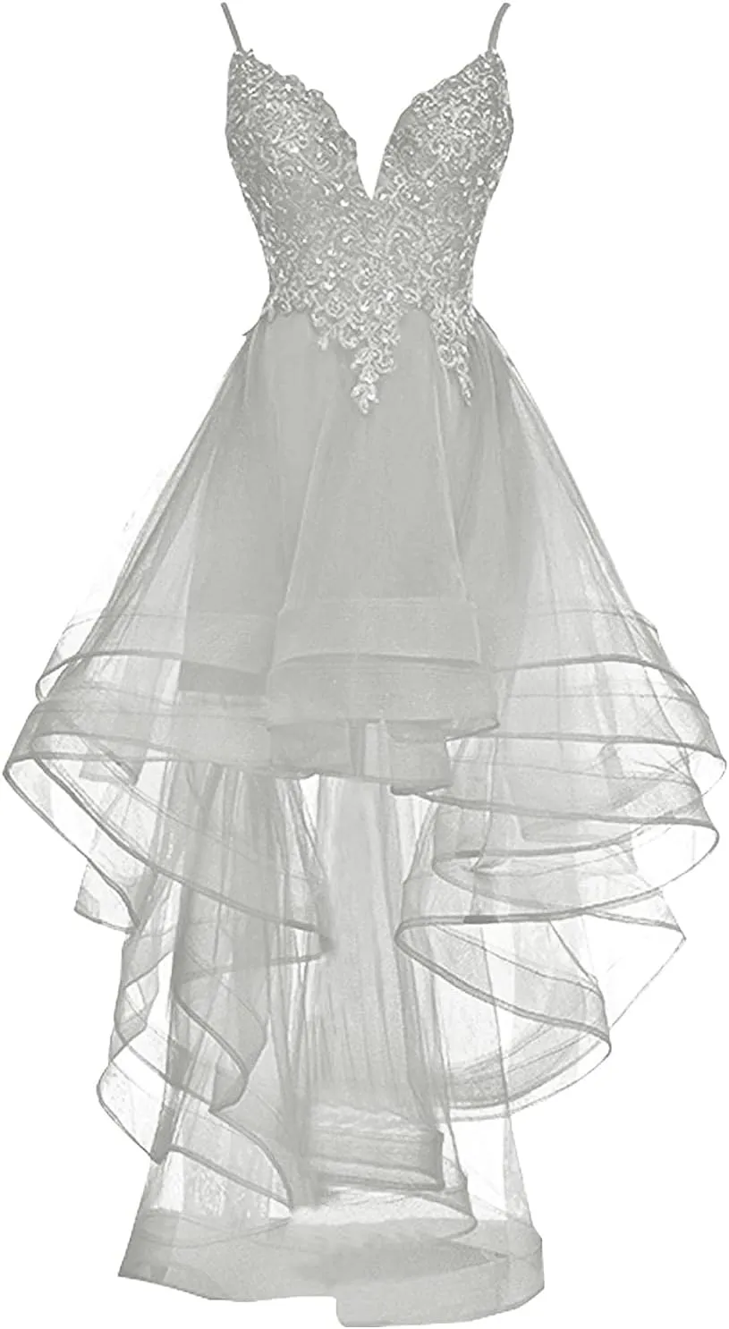 Bridesmaid Dresses Tulle Cocktail Dresses for Women Evening Party Prom Dress Hi-Lo Wedding Guest Dresses Lace Appliques