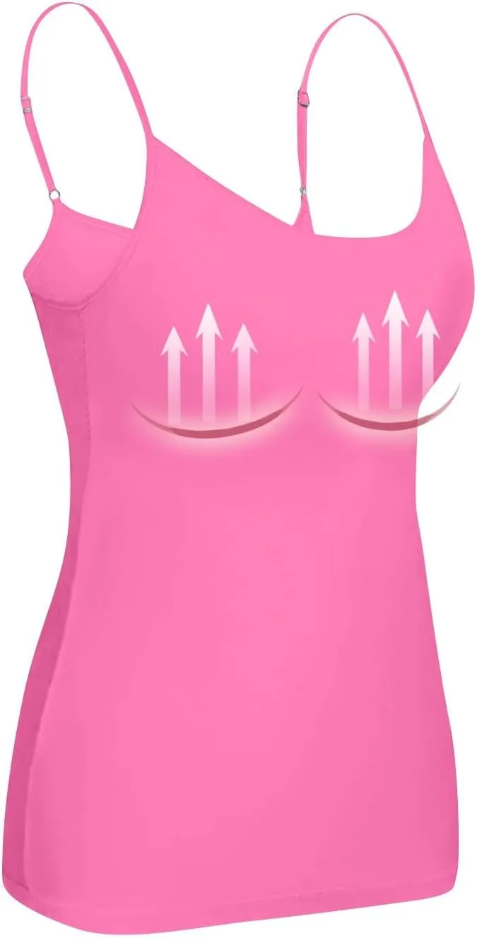 Built in Bra Tank Tops for Women 2024 Summer Casual Adjustable Spaghetti Strap Camisole Plus Size Cotton Padded Tops
