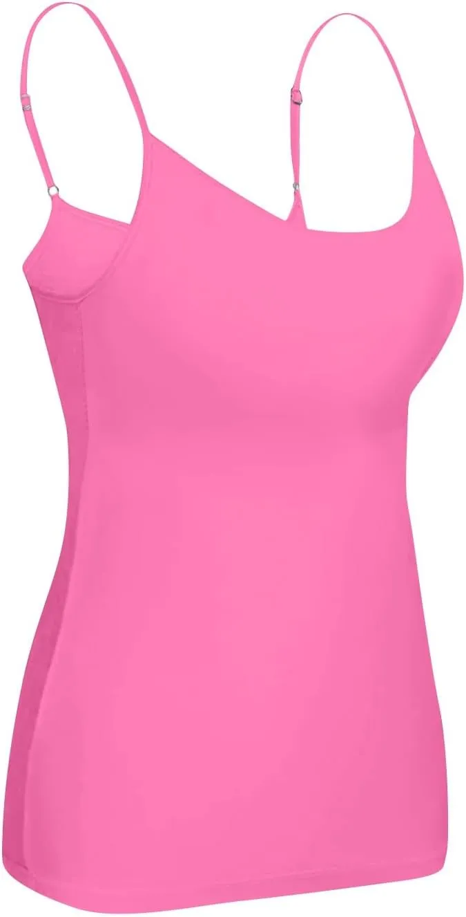 Built in Bra Tank Tops for Women 2024 Summer Casual Adjustable Spaghetti Strap Camisole Plus Size Cotton Padded Tops