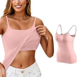 Built in Bra Tank Tops for Women Casual Adjustable Spaghetti Strap Camisole Cotton Plus Size Workout Tops 2024
