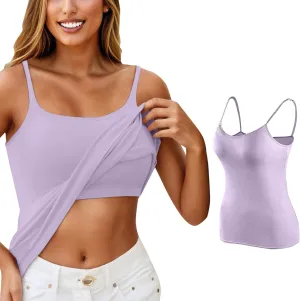Built in Bra Tank Tops for Women Casual Adjustable Spaghetti Strap Camisole Cotton Plus Size Workout Tops 2024