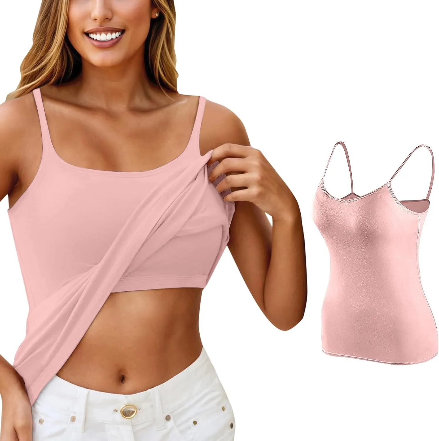 Built in Bra Tank Tops for Women Casual Adjustable Spaghetti Strap Camisole Cotton Plus Size Workout Tops 2024