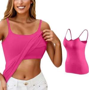 Built in Bra Tank Tops for Women Casual Adjustable Spaghetti Strap Camisole Cotton Plus Size Workout Tops 2024