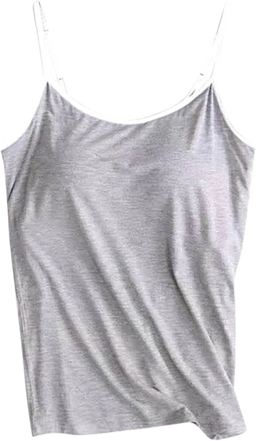 Built in Bra Tank Tops Womens Workout Casual Loose Crewneck Spaghetti Strap Summer Camisoles 2025 Trendy Yoga Outfits