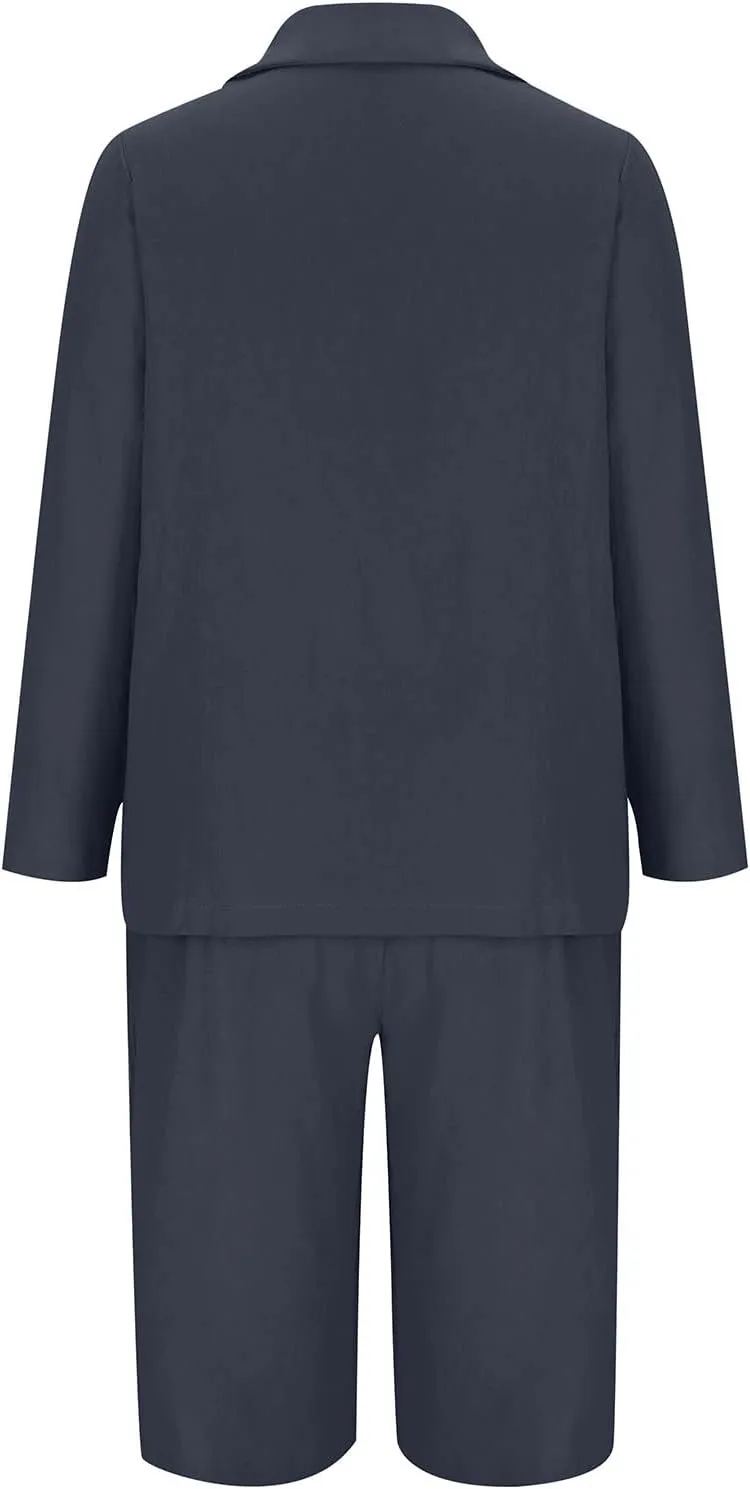 Business Casual Outfits for Women Plus Size 2 Piece Cotton Linen Blazer Sets Open Front Blazers & Suit Shorts
