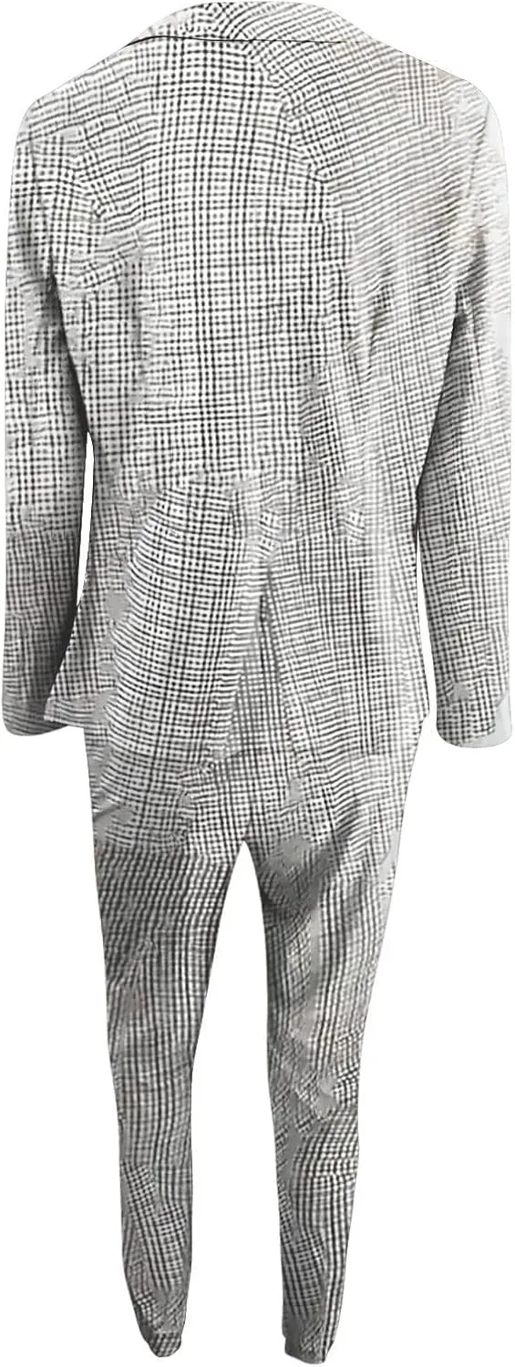 Business Outfits for Women Trendy Two Piece Suit Sets Plaid Open Front Long Sleeve Blazer Drawstring Office Pants